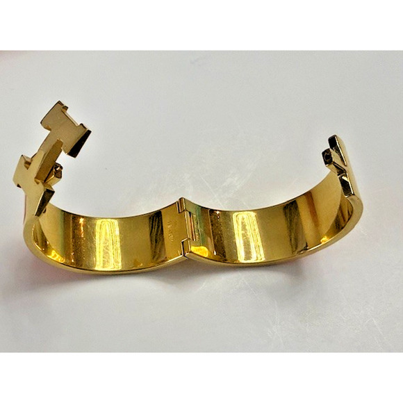 Hermès ORANGE Enamel Gold Plated Clic Clac H bracelet Medium w/ box - Picture 12 of 16